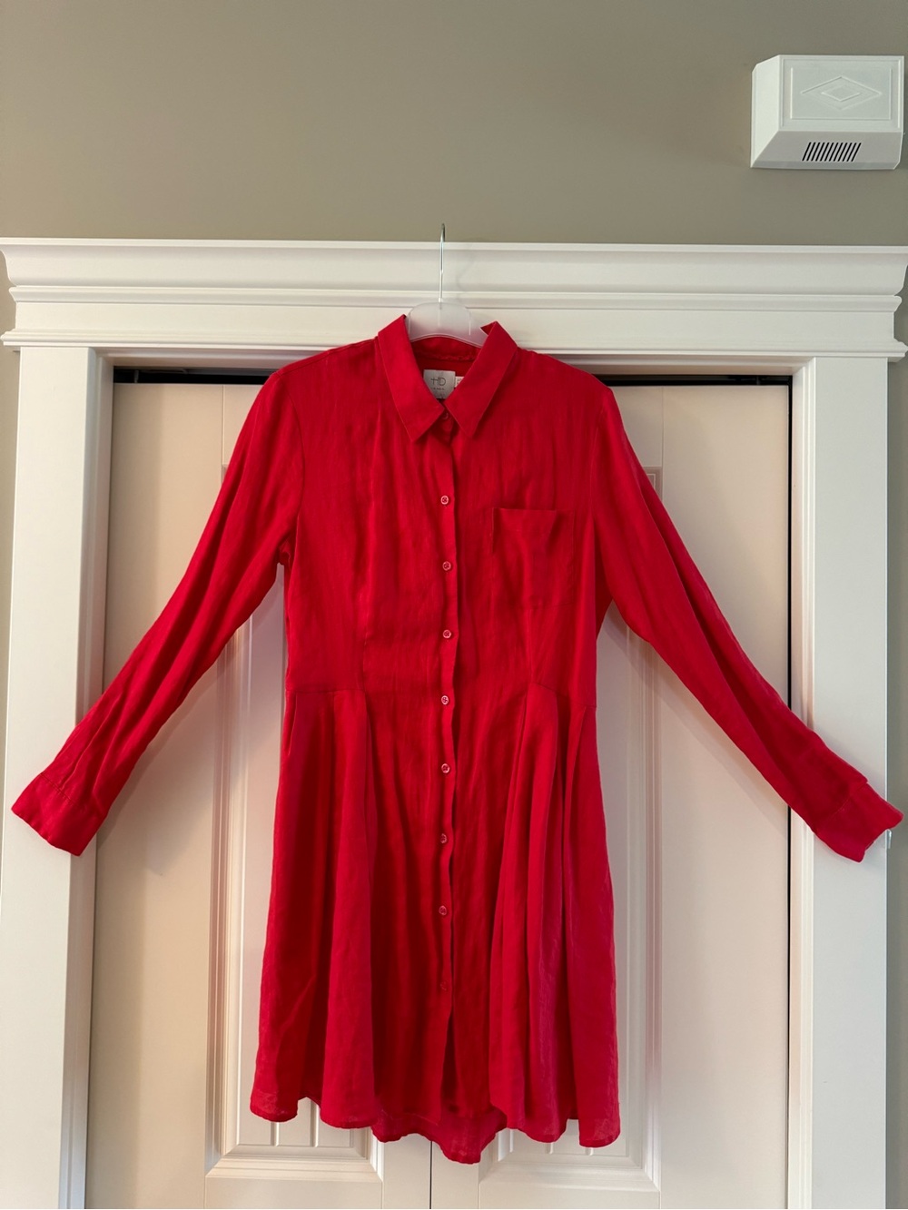 100%Linen❤️Red Button-Front Shirt Dress - Women PTP 20 L38